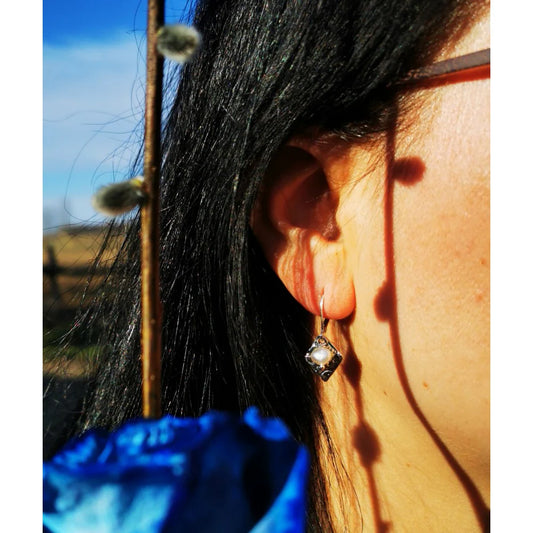 LOSANGE PERLÉ, boucles d'oreilles argent sterling