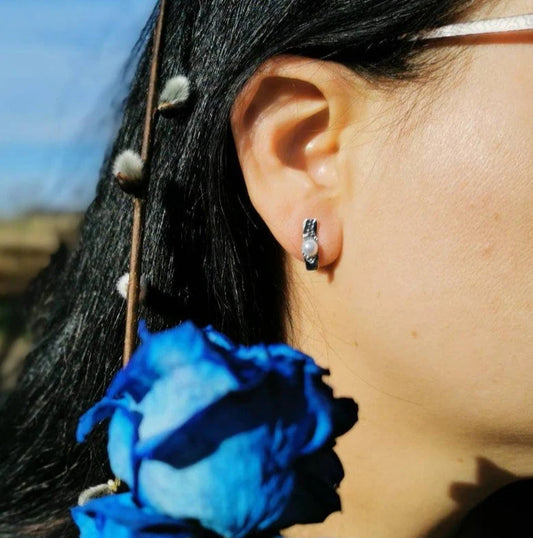 Boucles d'oreilles Dollars de sable perlés, argent sterling et perle d'eau douce - Marie-Ève Bordeleau