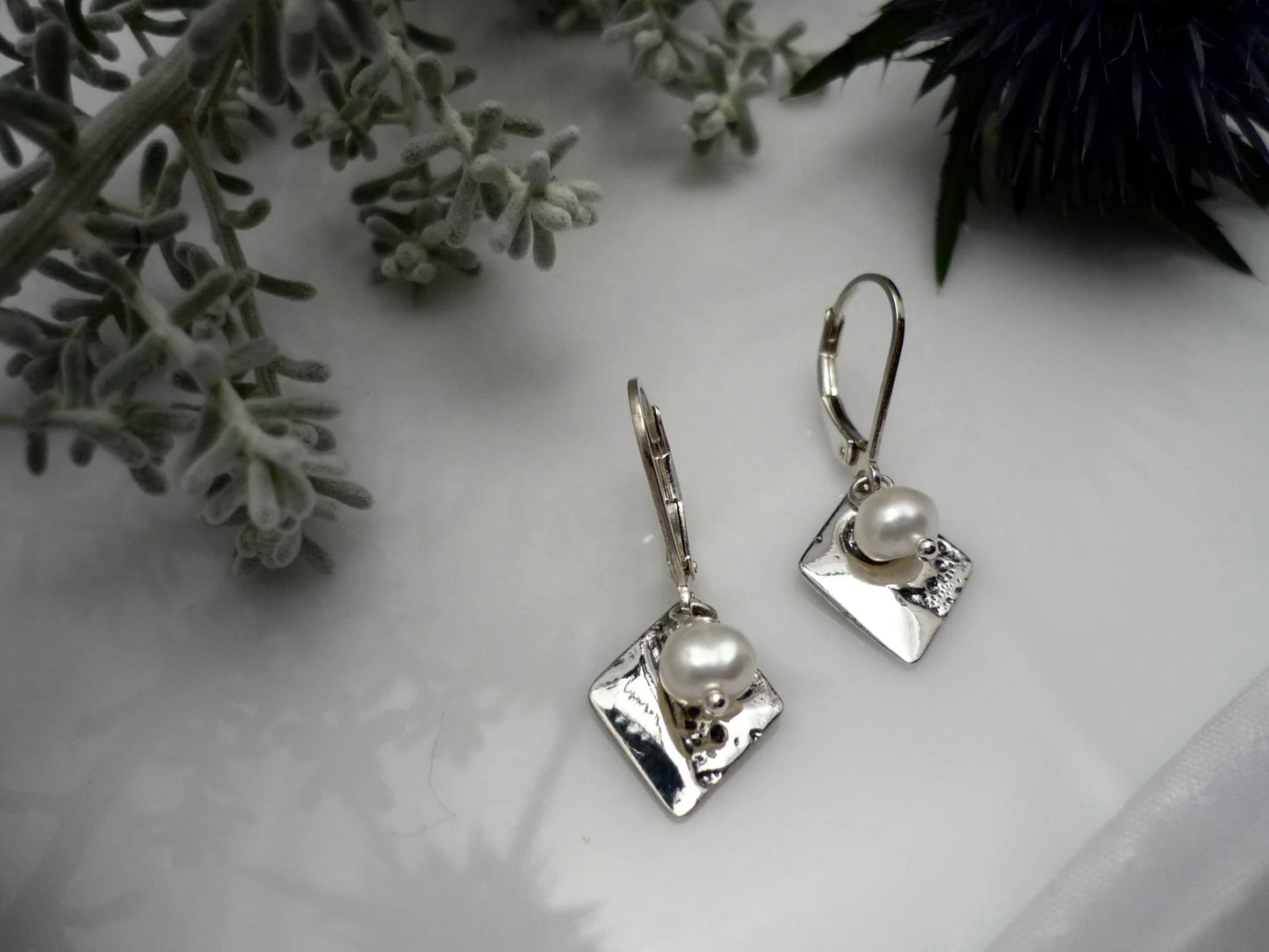 LOSANGE PEARL earrings, sterling silver - Marie-Ève ​​Bordeleau