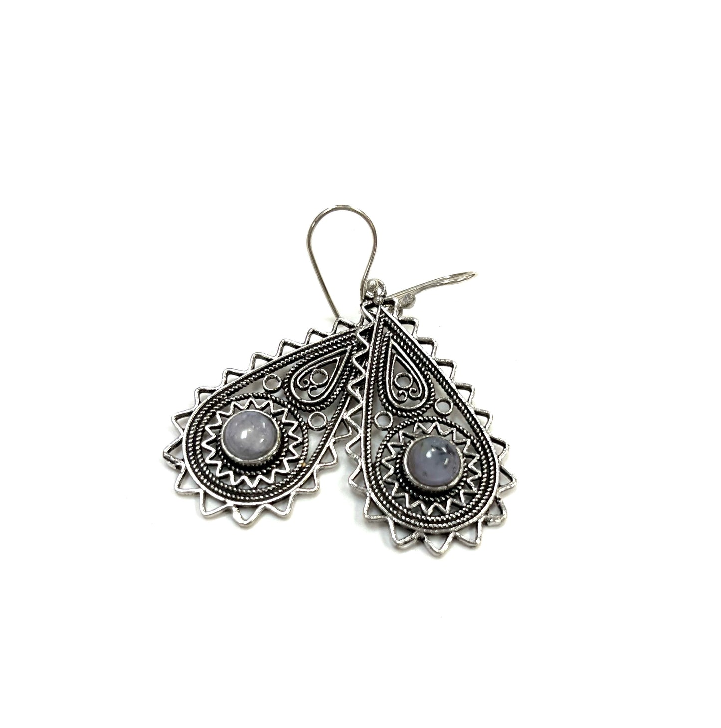 Boucles d'oreilles Roshanee RI17 - Pierre grise - Argent - Rouge Import