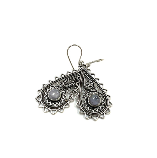 Boucles d'oreilles Roshanee RI17 - Pierre grise - Argent - Rouge Import