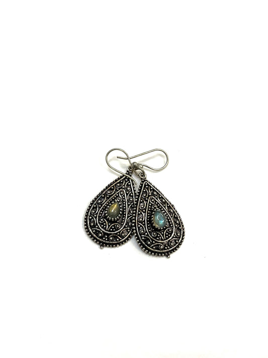 Boucles d'oreilles Boond RI11 - Pierre gris-bleu - Argent - Rouge Import