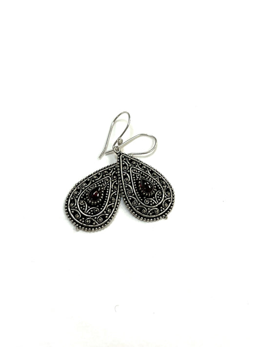 Boucles d'oreilles Boond RI10 - Oeil de tigre - Argent - Rouge Import