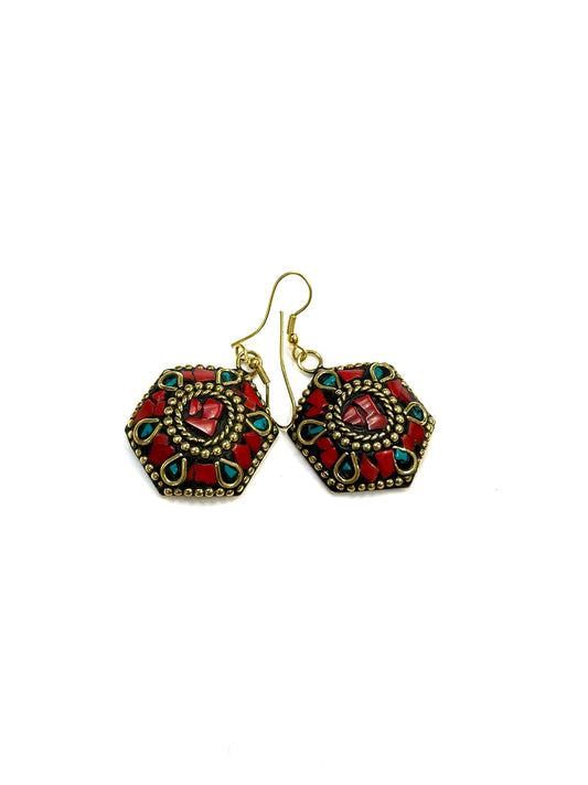 Boucles d'oreilles Saanp RI22 - Rouge et vert - Or - Rouge Import
