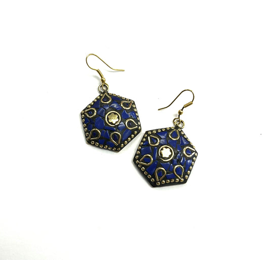 Boucles d'oreilles Saanp RI25 - Bleu - Or - Rouge Import