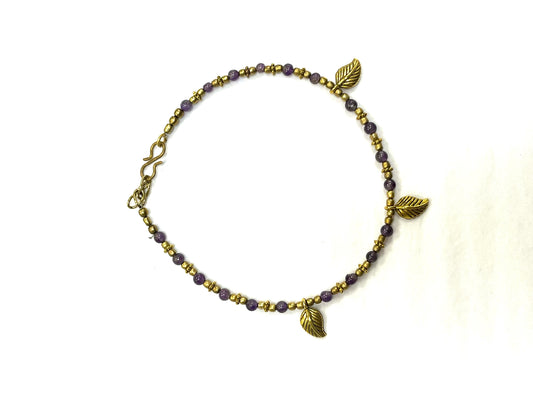 Bracelet de cheville RI33 - Feuille d'or mauve - Rouge Import