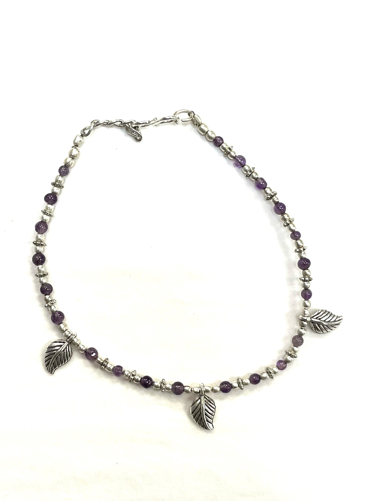 Bracelet de cheville RI34 - Feuille d'argent améthyste - Rouge Import