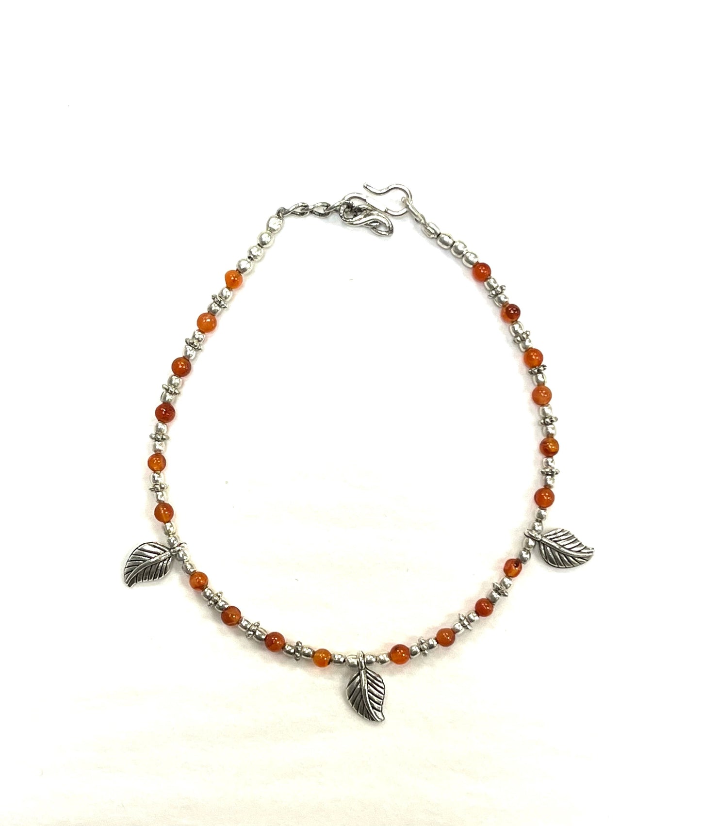 Copie de Bracelet de cheville RI35 - Feuille d'argent cornaline - Rouge Import