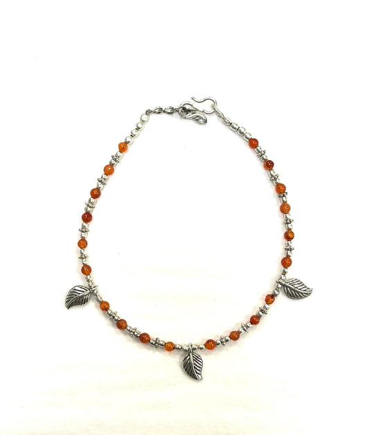 Copie de Bracelet de cheville RI35 - Feuille d'argent cornaline - Rouge Import