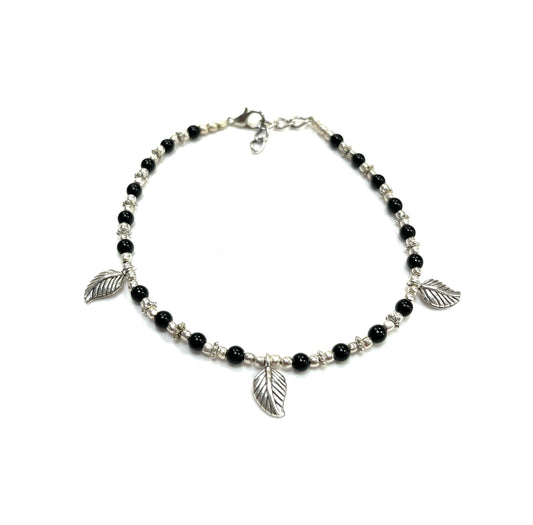 Bracelet de cheville RI37 - Feuille d'argent onyx - Rouge Import