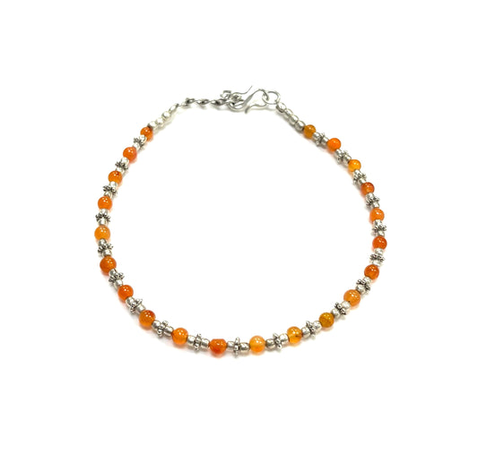 Bracelet de cheville RI40 - Argent et cornaline - Rouge Import
