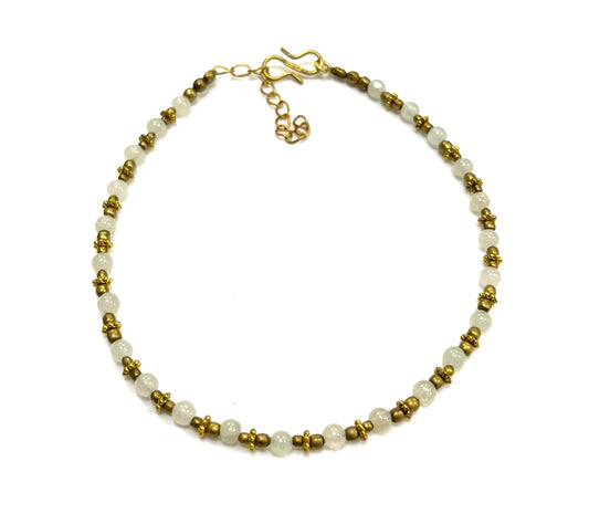 Bracelet de cheville RI39 - Or et quartz blanc - Rouge Import