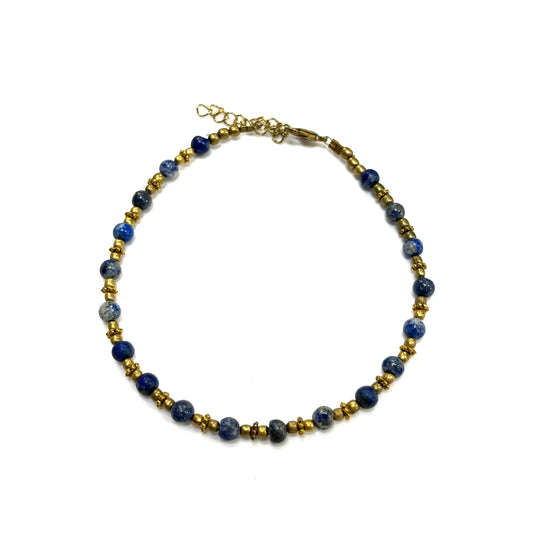 Bracelet de cheville RI45 - Lapis-lazuli or - Rouge Import