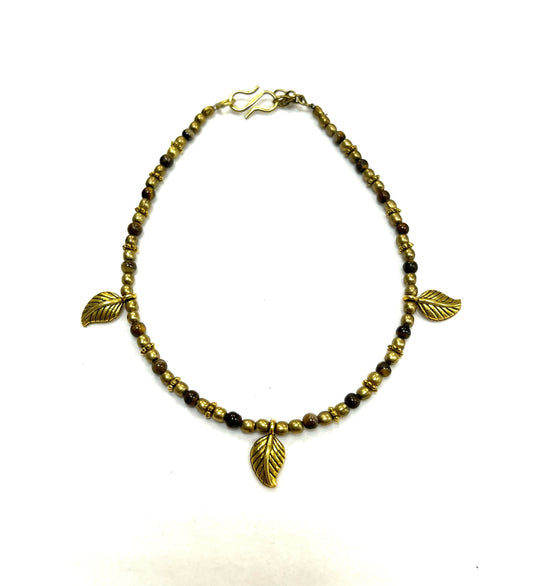 Bracelet de cheville RI47 - Oeil-de-tigre et feuilles - Rouge Import