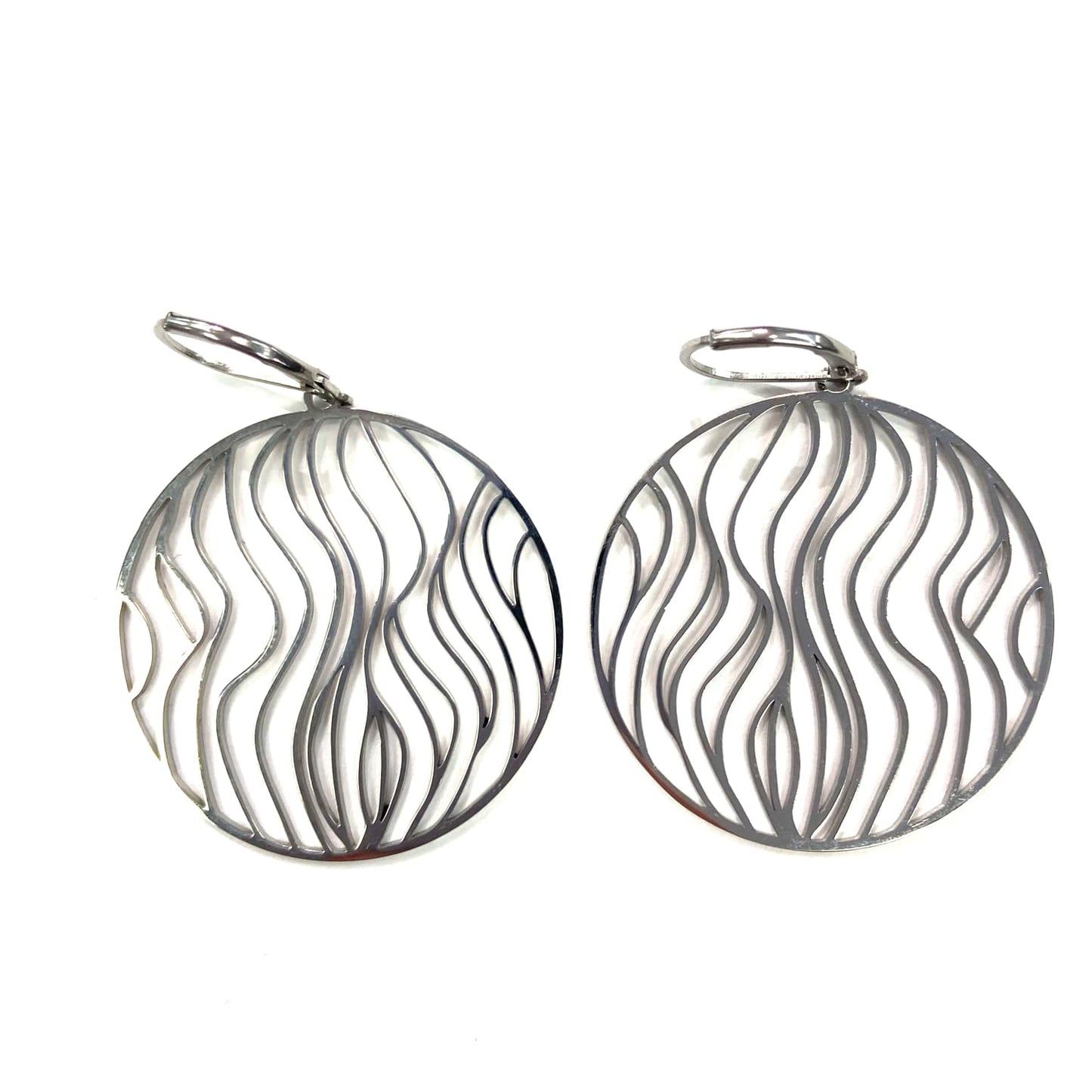Boucles d'oreilles - Rond avec vagues argent - Rouge Inox
