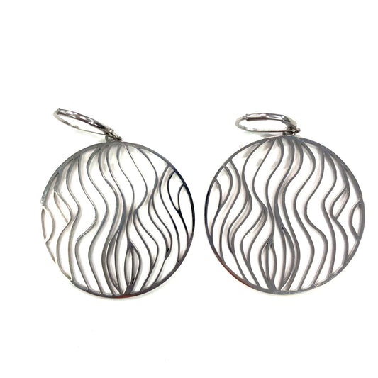 Boucles d'oreilles - Rond avec vagues argent - Rouge Inox