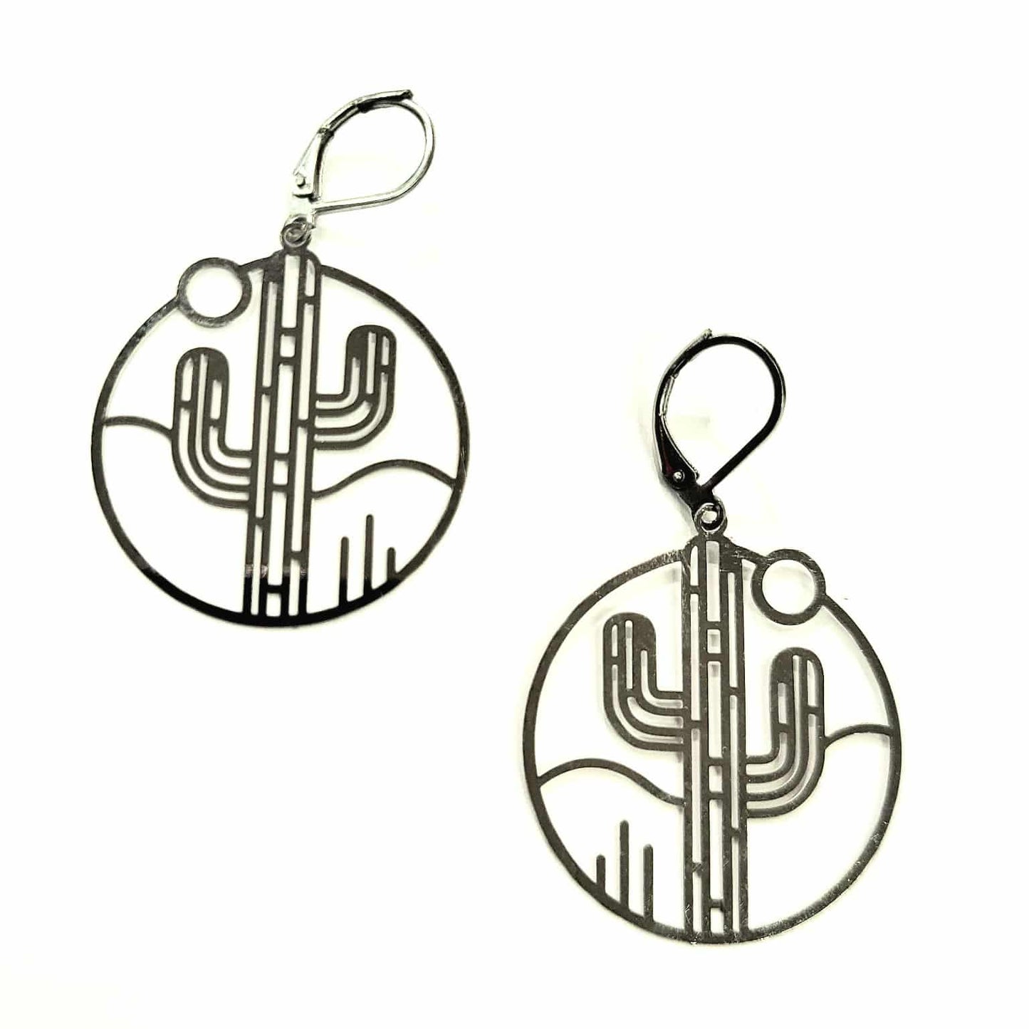 Boucle d'oreille - Cactus - acier inoxydable -  couleur argent