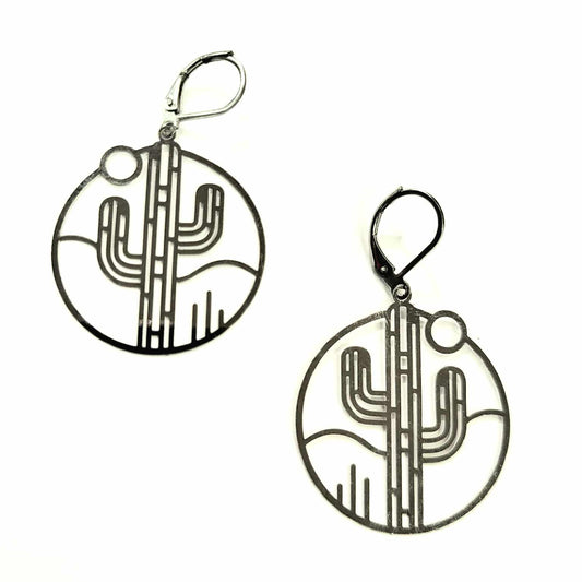 Boucle d'oreille - Cactus - acier inoxydable -  couleur argent