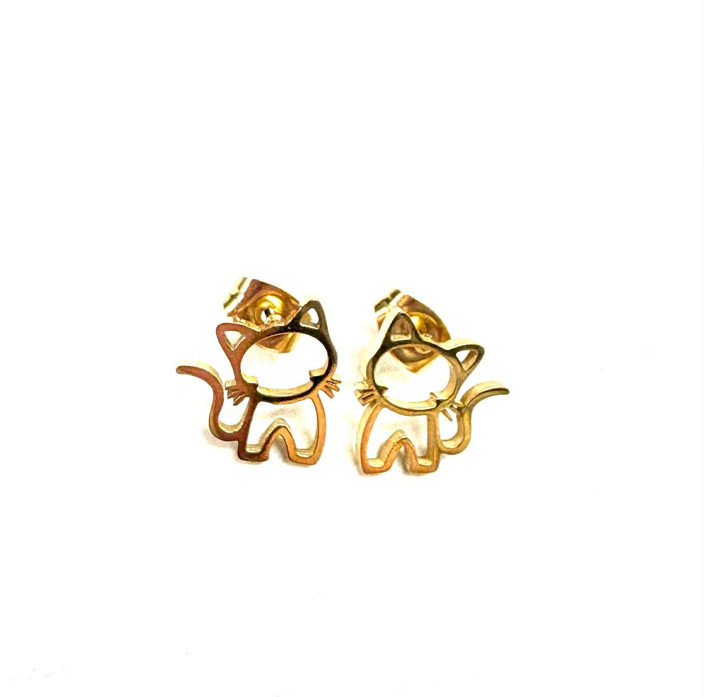 Gold cat earrings - stainless steel red