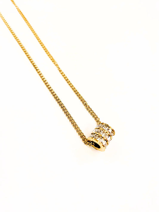 Collier Inox Cylindre et Zircon - or - Rouge Inox