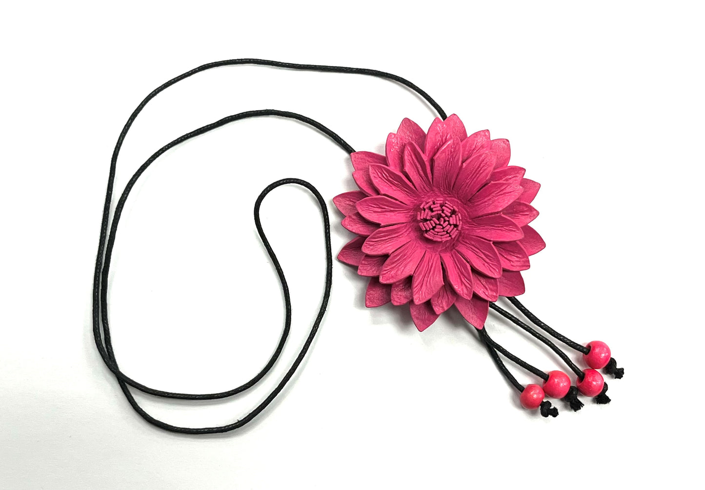 Collier Fleur de cuir RI53- Tournesol rose - Rouge Import