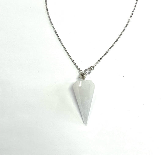Collier Quartz blanc - Rouge Inox