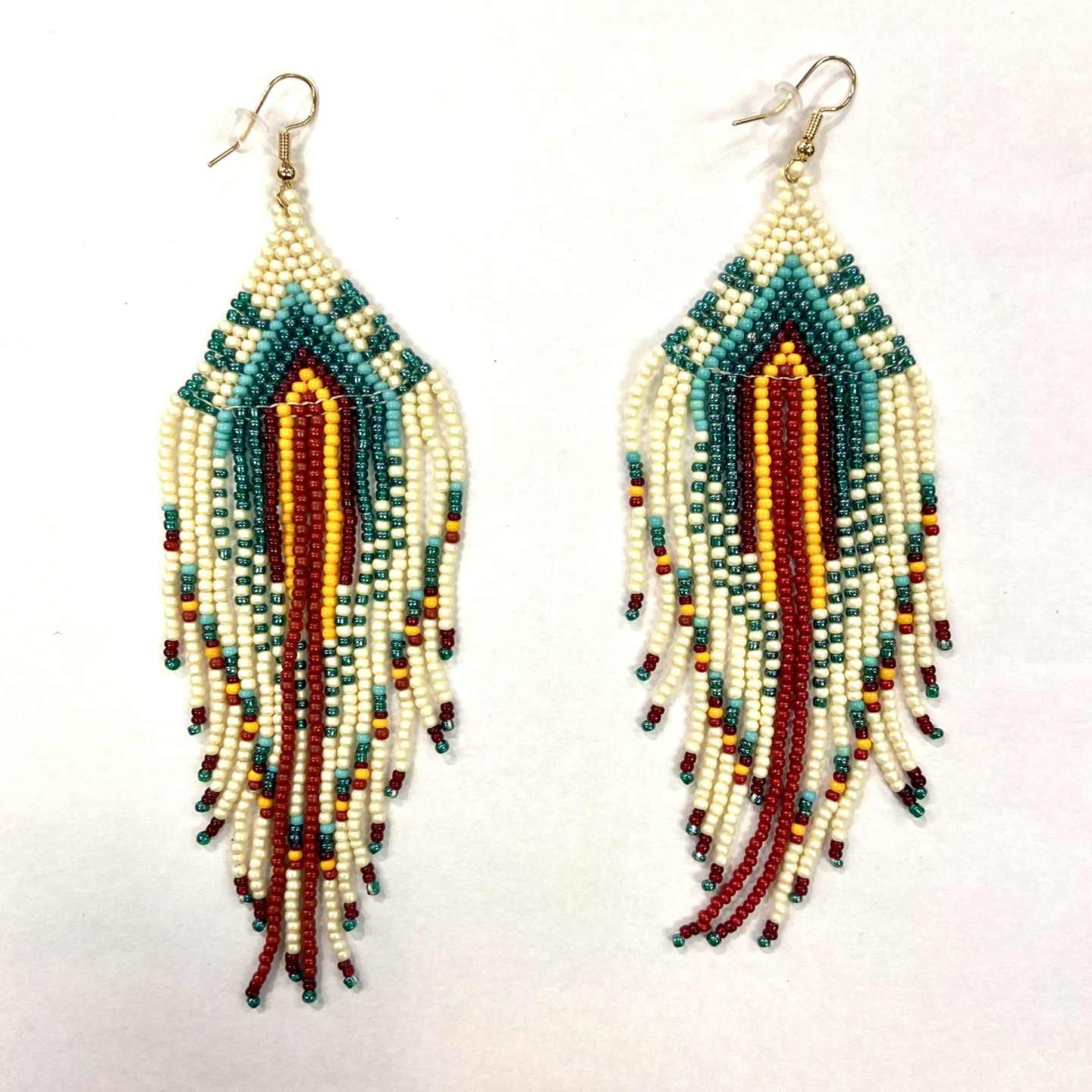 Boucles d'oreilles - Perlage - Triangles franges multi - 3 couleurs offertes - Rouge Inox