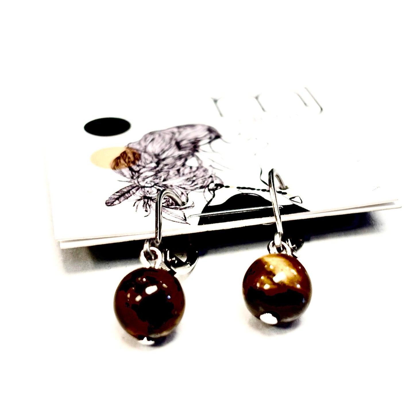 Boucles d'oreilles - Bille en pierre - Brun - MJ Bijoux