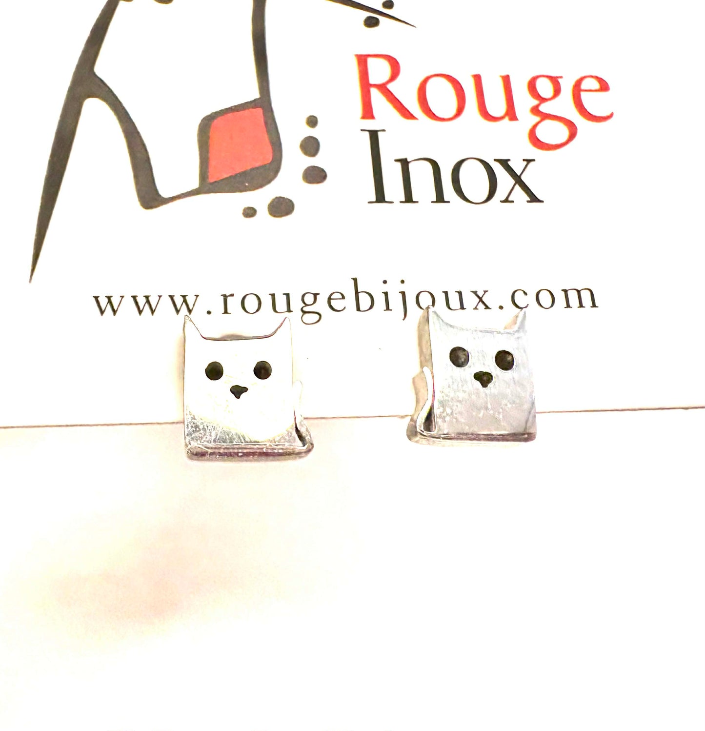 Square cat earrings - Stainless steel red