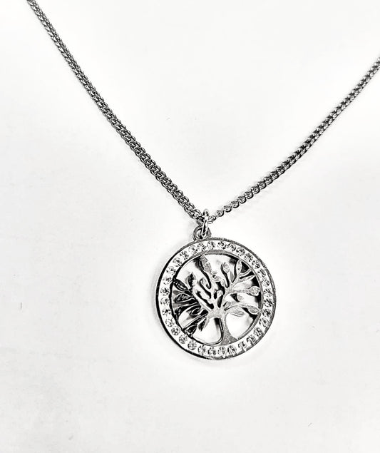 Collier Arbre de Vie Argent et Zircon - Rouge Inox