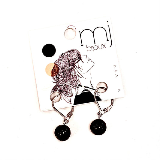 Boucles d'oreilles - Bille en obsidienne - Noir - MJ Bijoux