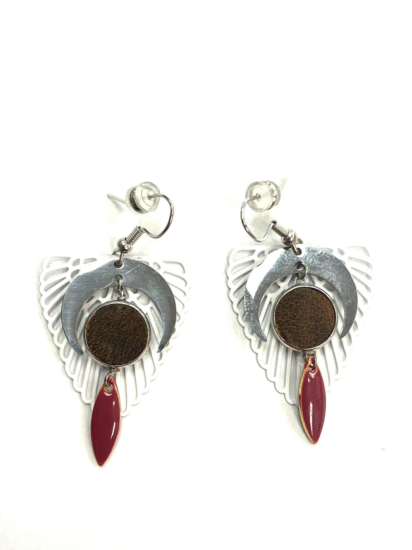 Earrings - Shell - Gold - Red Stainless Steel