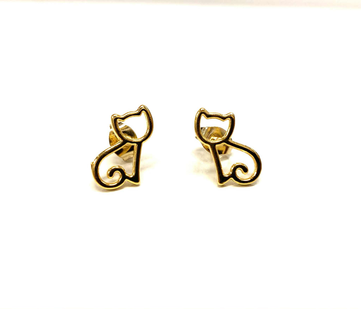 Boucle d'oreille chaton doré - rouge inox