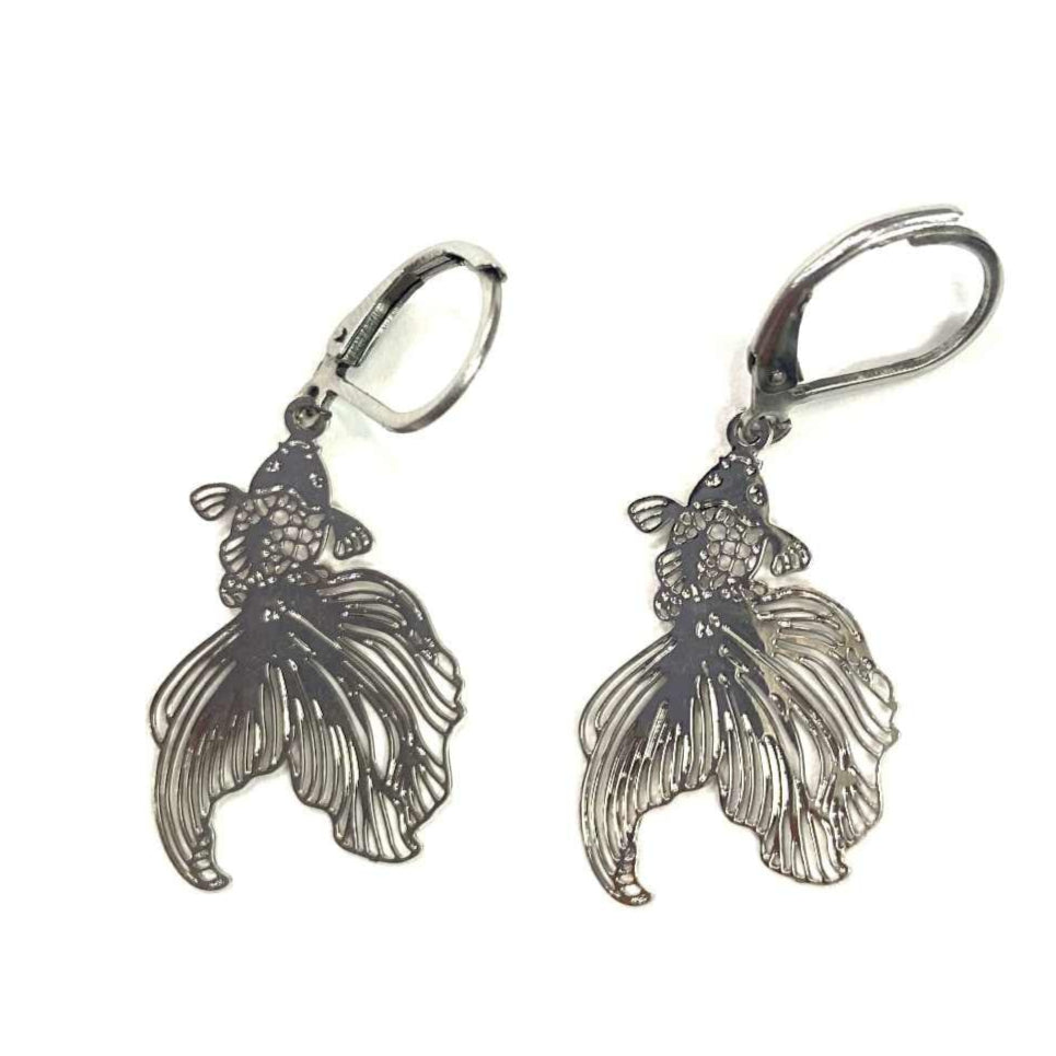 Boucles d'oreilles - Poisson koi argent - Rouge Inox