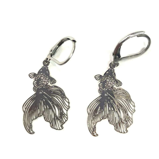 Boucles d'oreilles - Poisson koi argent - Rouge Inox