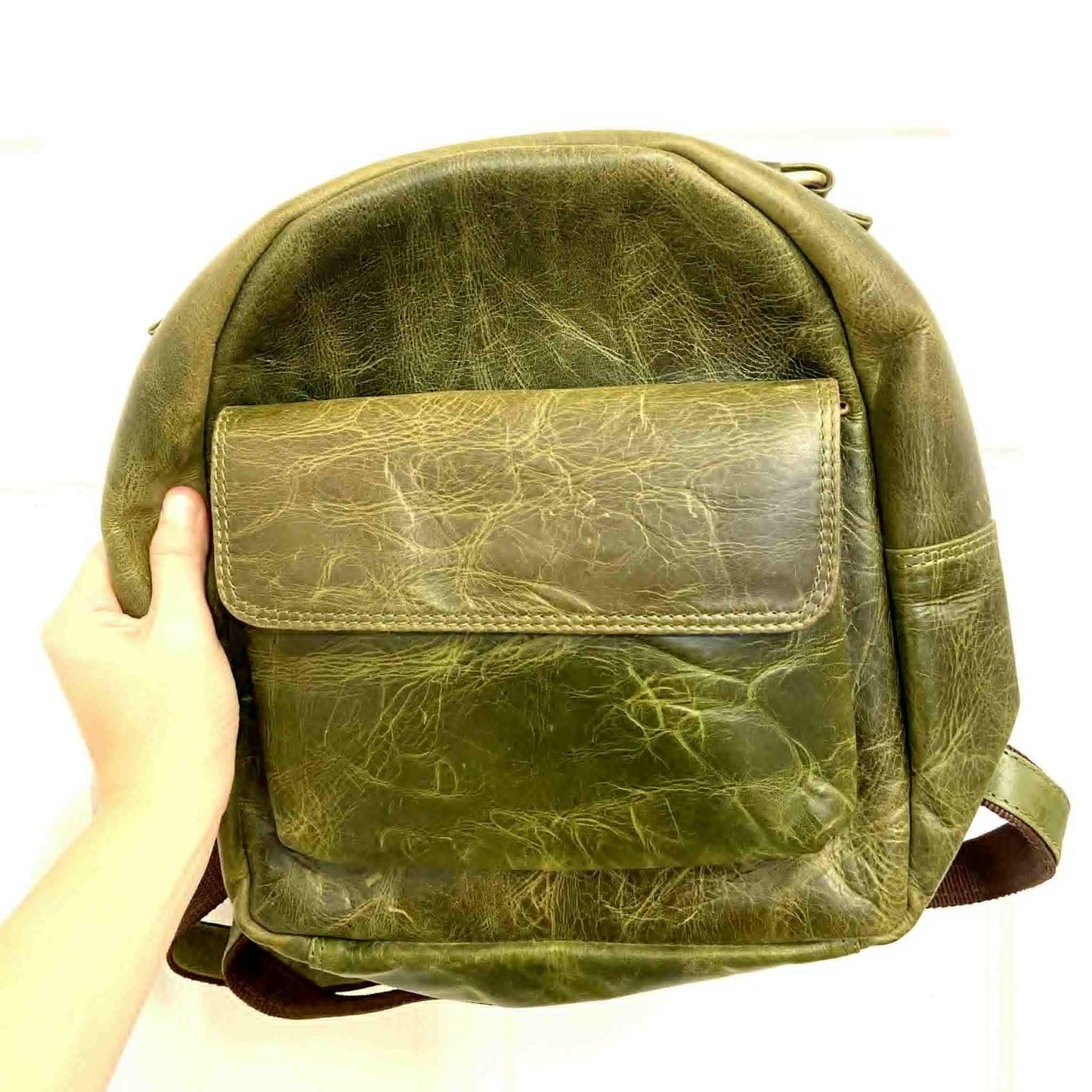 Sac à dos tout cuir vert - Rouge Import