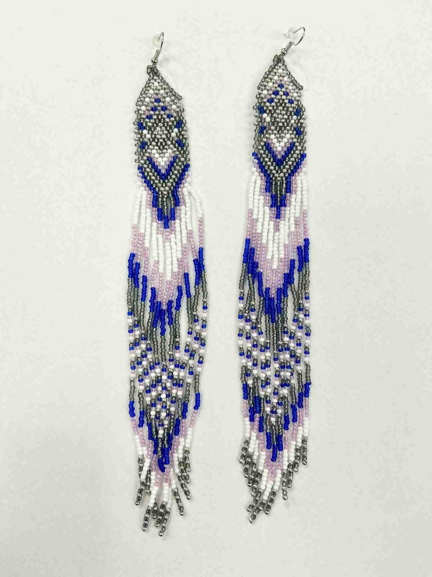 Boucles d'oreilles - Perlage - Longues franges - 2 couleurs offertes - Rouge Inox