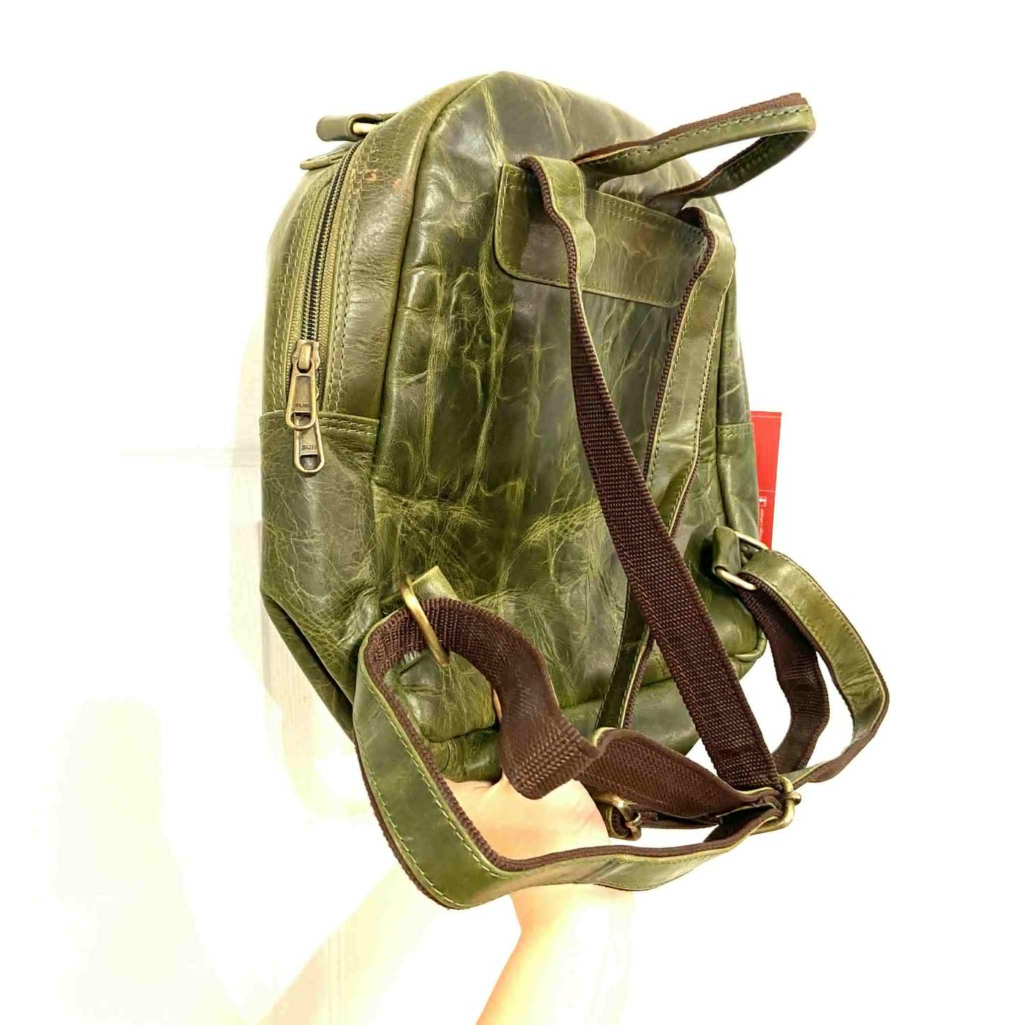 Sac à dos tout cuir vert - Rouge Import