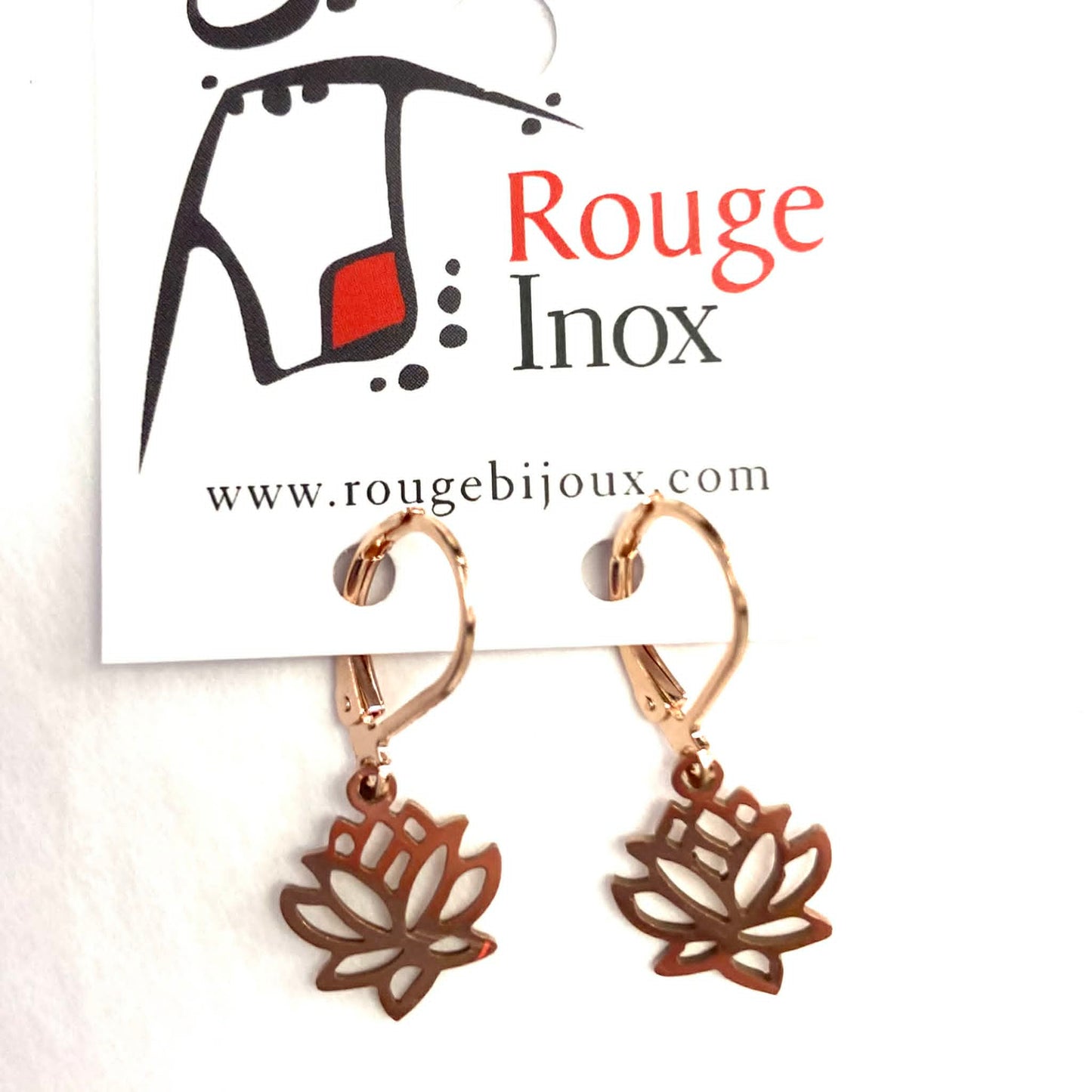 Lotus Earrings - Rose Gold - Red Stainless Steel
