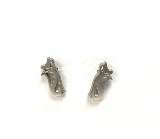 Boucle d'oreille chat argent - Rouge inox