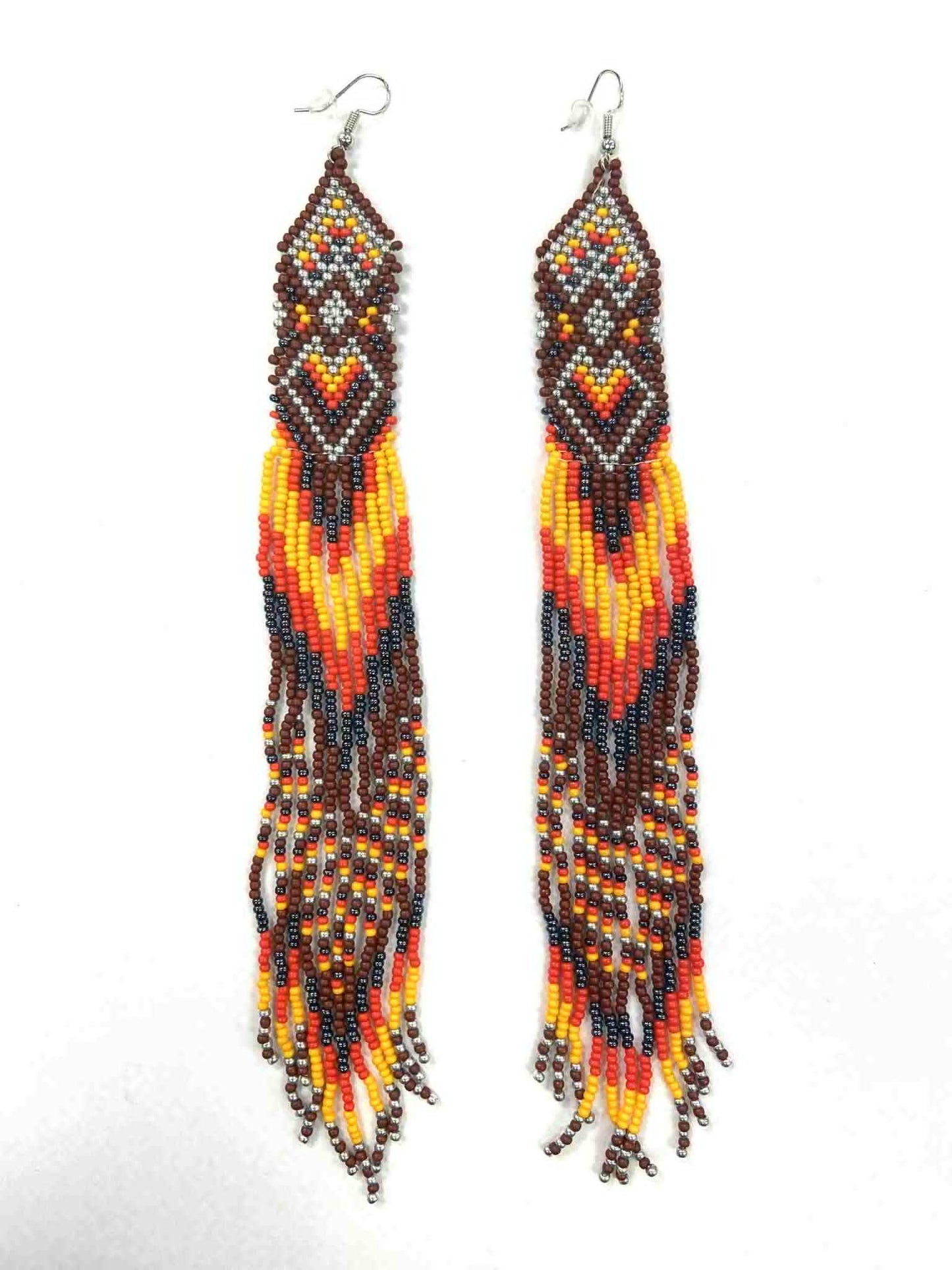 Boucles d'oreilles - Perlage - Longues franges - 2 couleurs offertes - Rouge Inox