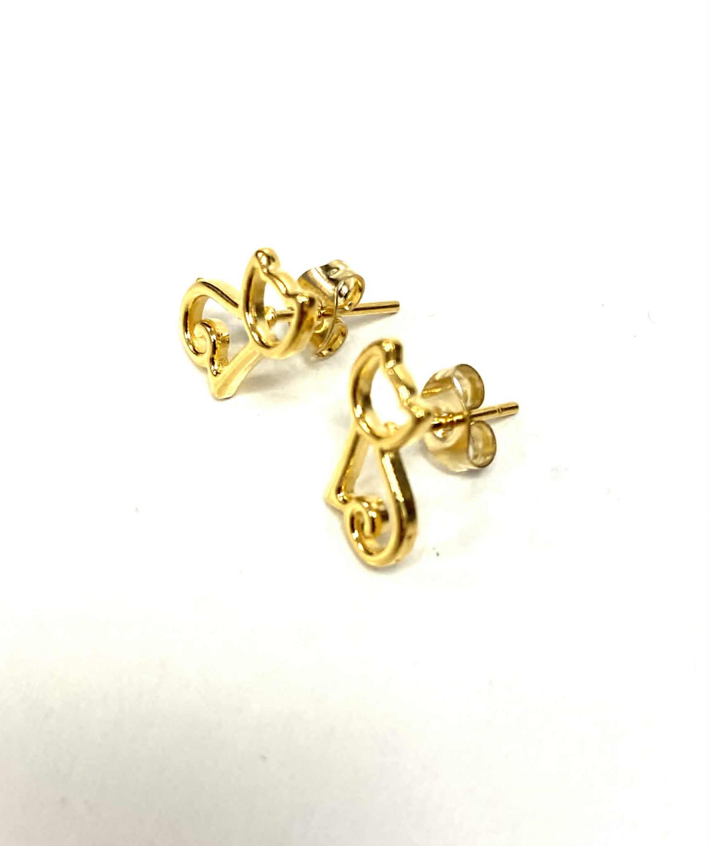 Boucle d'oreille chaton doré - rouge inox