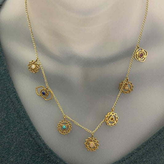 Collier Chakra - Pierres- Or - Rouge Import