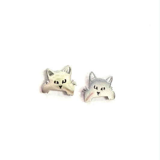 Boucle d'oreille Tête de chat argent - Rouge inox