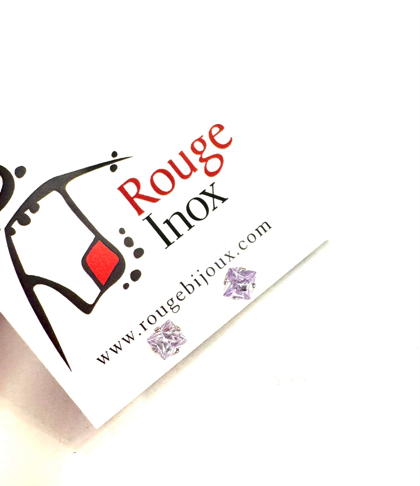 BO purple square zircon 3mm - Red Stainless steel