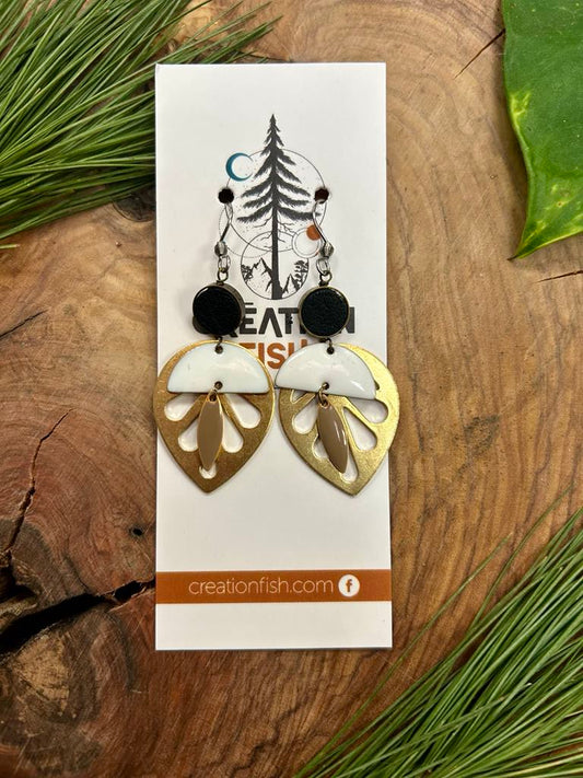Boucles d'oreilles- Big Little Leaf blanc et noir-Création Fish