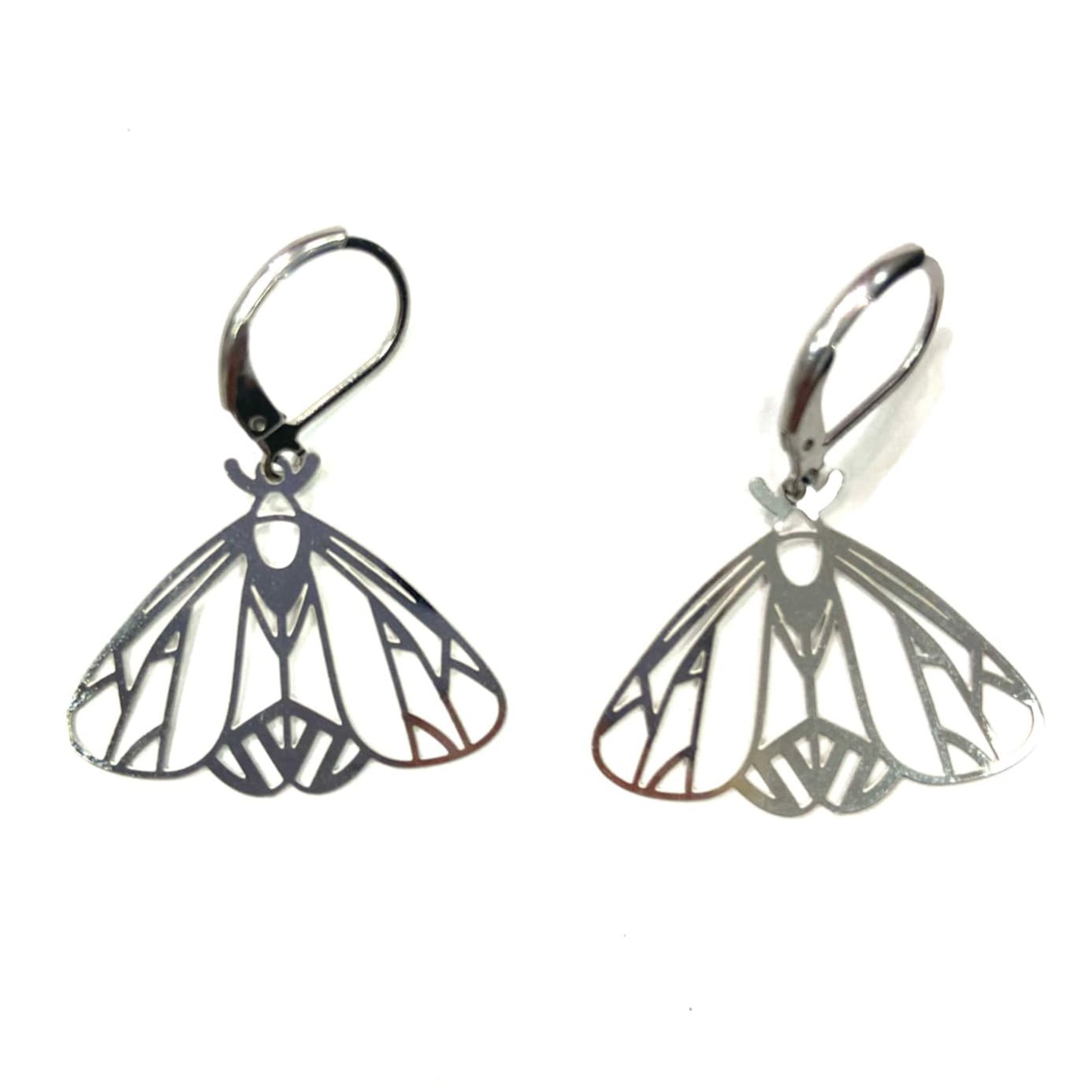 Boucles d'oreilles - Papillon couleur argent - Rouge Inox