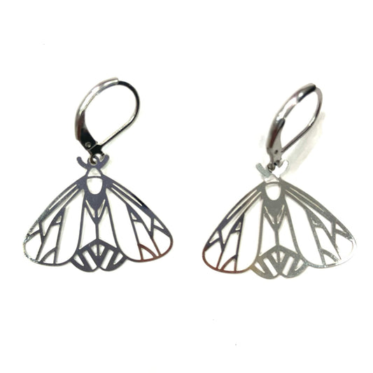 Boucles d'oreilles - Papillon couleur argent - Rouge Inox