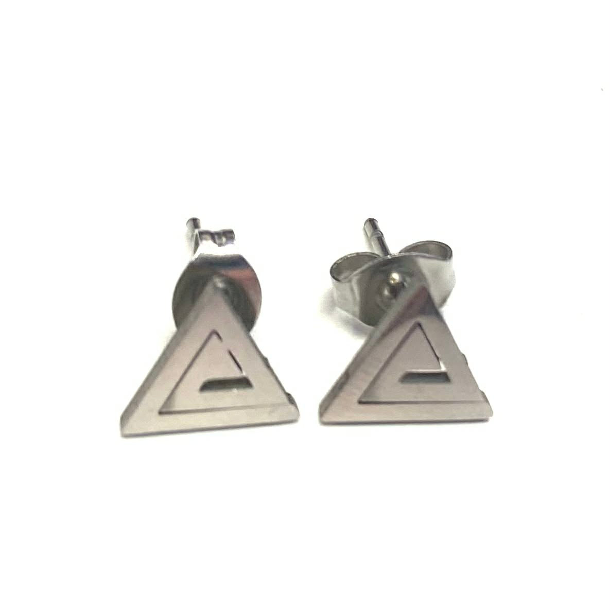 Boucles d'oreilles- Petit triangle argent - Rouge Inox