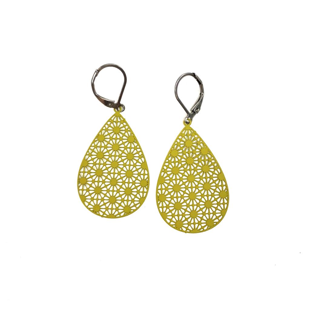 Boucles d'oreilles - Goutte géométrique colorée- Rouge Inox - 5 couleurs différentes